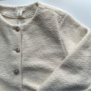 NEW H&M Boucle Blazer White Cropped Jacket Large Ivory Cream White NWT